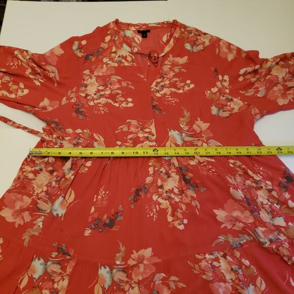 Torrid Voluminous Dress Size 2 Crinkle Gauze Floral Red Tie Neck Self Tie Belt - Picture 13 of 16